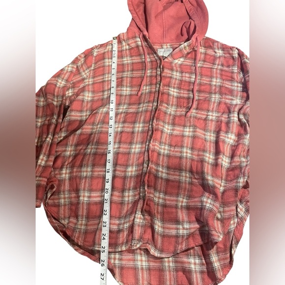 American Eagle Pink Plaid Hooded Button Front Sweatshirt Hoodie Large Girls GUC - Picture 4 of 11